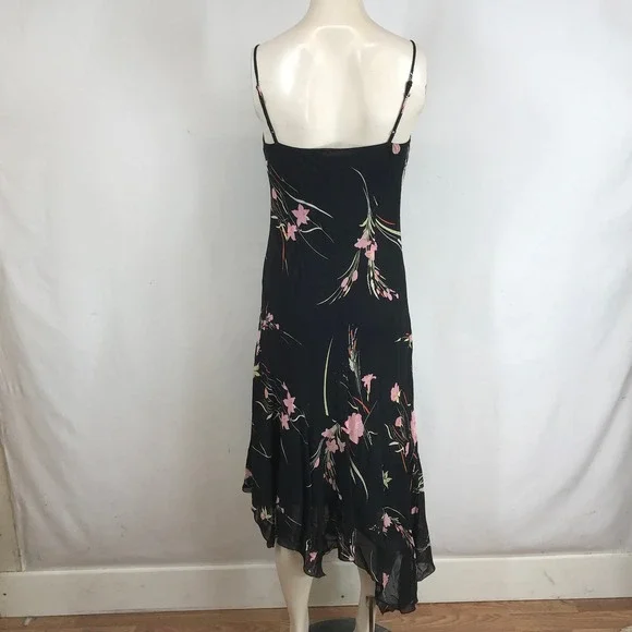 Lily Black Floral Print Spaghetti Strap Midi Dress Women's Medium Slip 72k - Picture 5 of 8